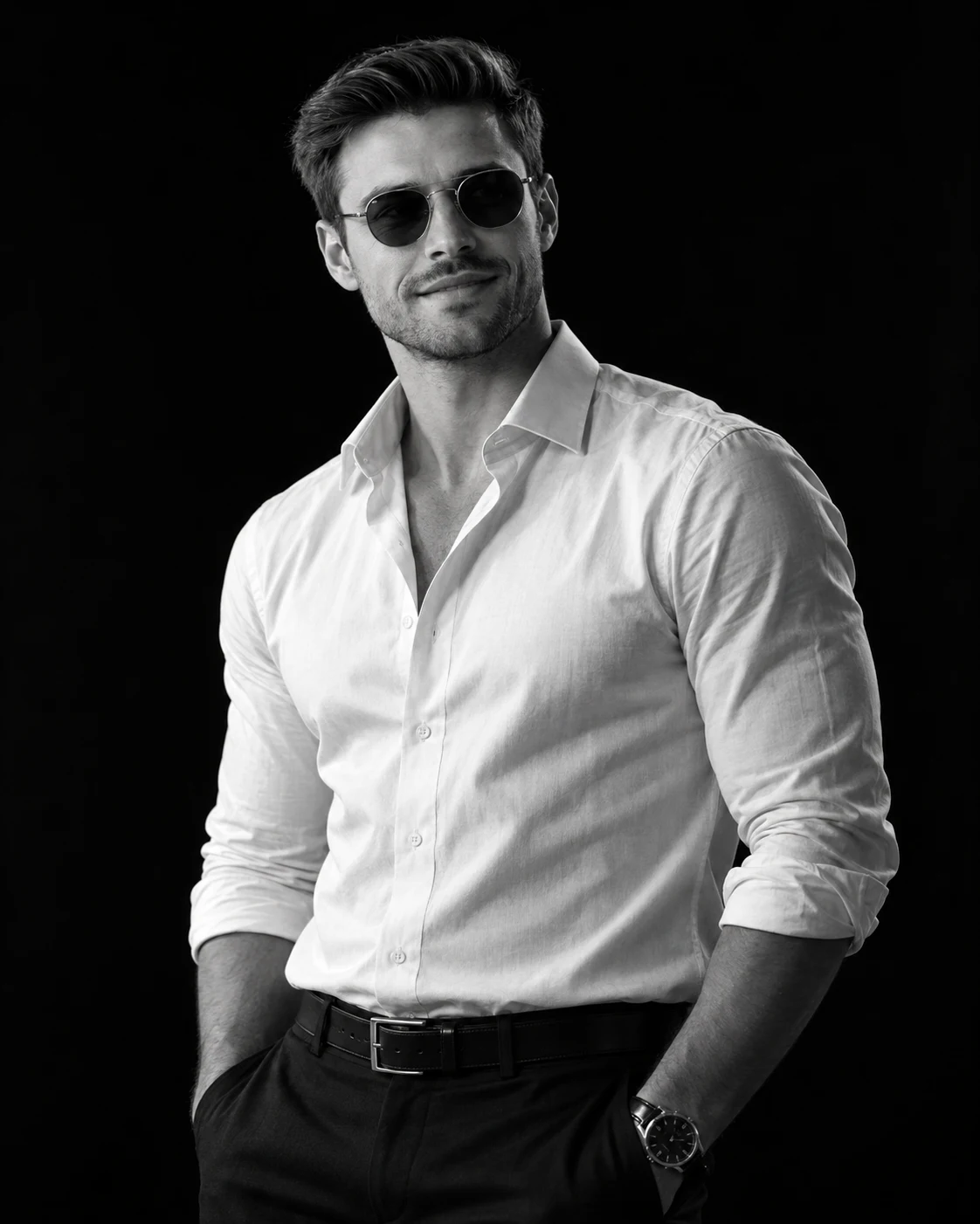 Black and white studio portrait man vintage sunglasses image 1