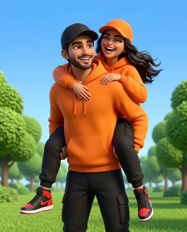 Joyful Couple Piggyback Park Pixar Animation