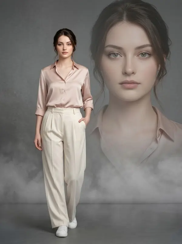 Double exposure fashion portrait studio composite