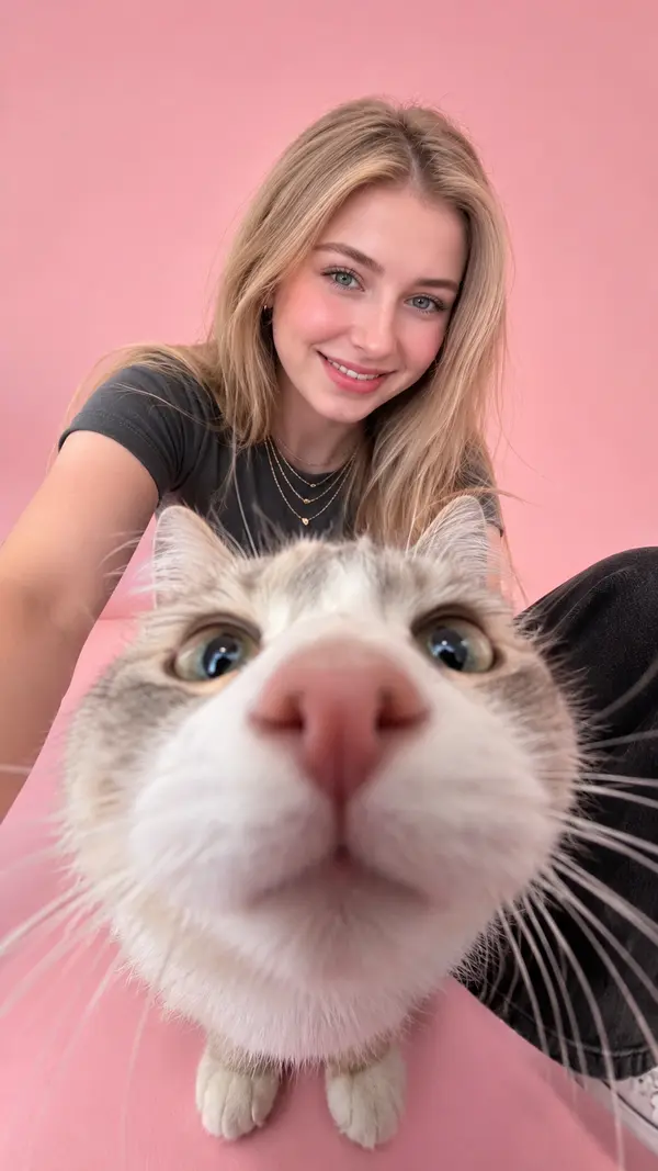 Portrait with cat ultra wide angle playful