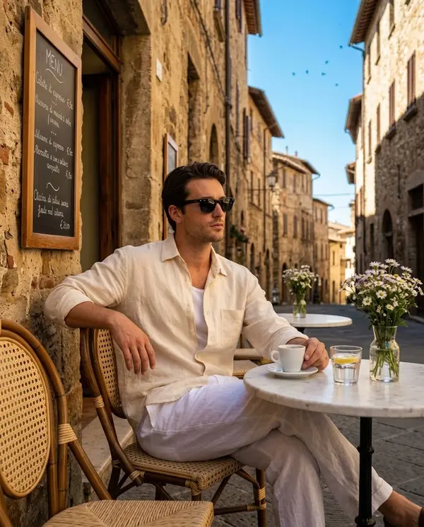 Man with Espresso at Tuscan Café