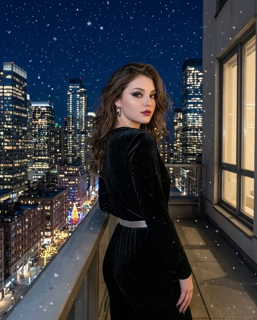 Young Woman Rooftop Portrait Christmas Cityscape image 1