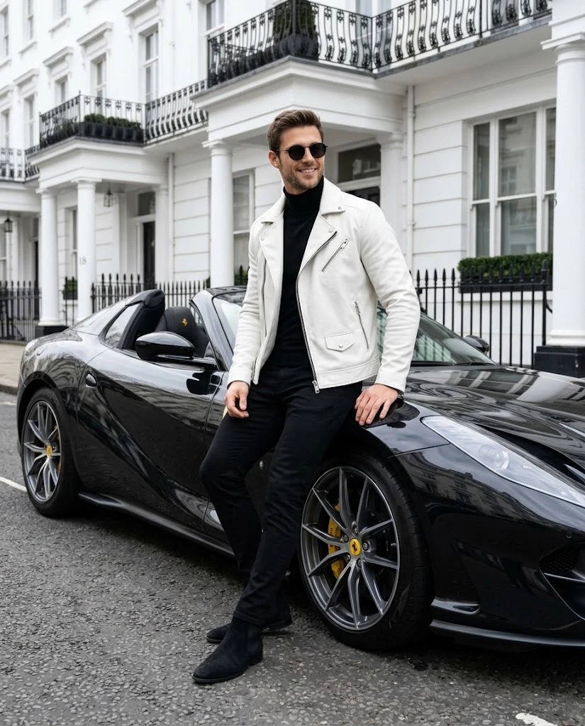 Luxury lifestyle portrait with black Ferrari image 1