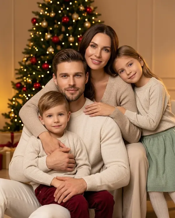 Ultra-realistic 8K Christmas family studio portrait