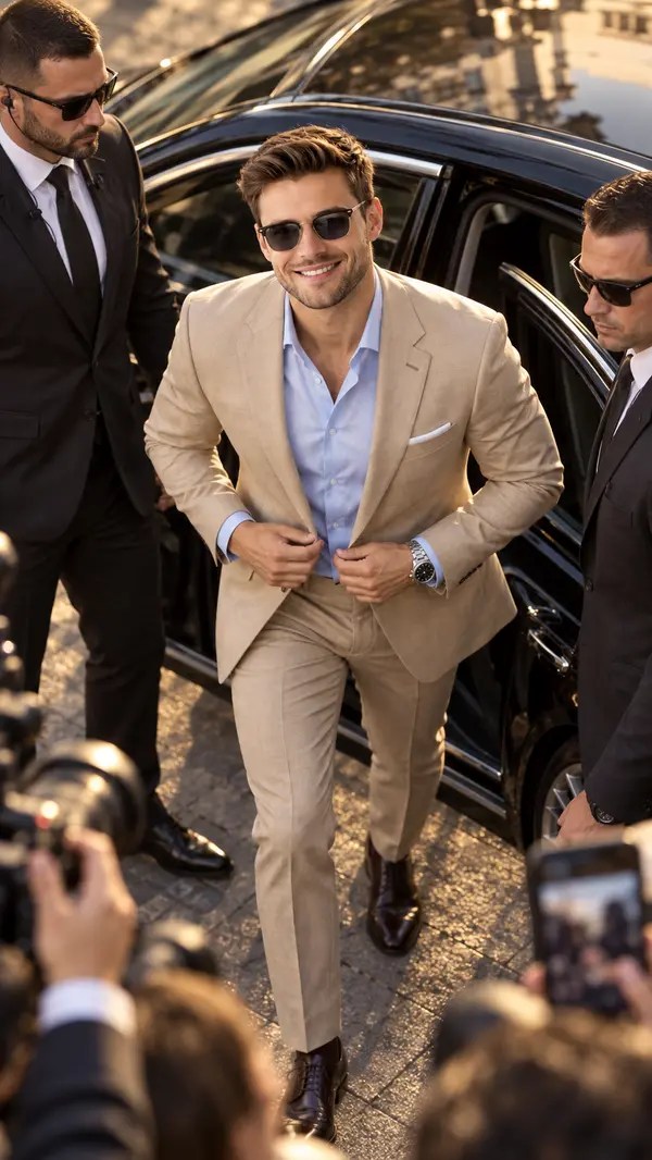 Luxury businessman overhead portrait golden hour