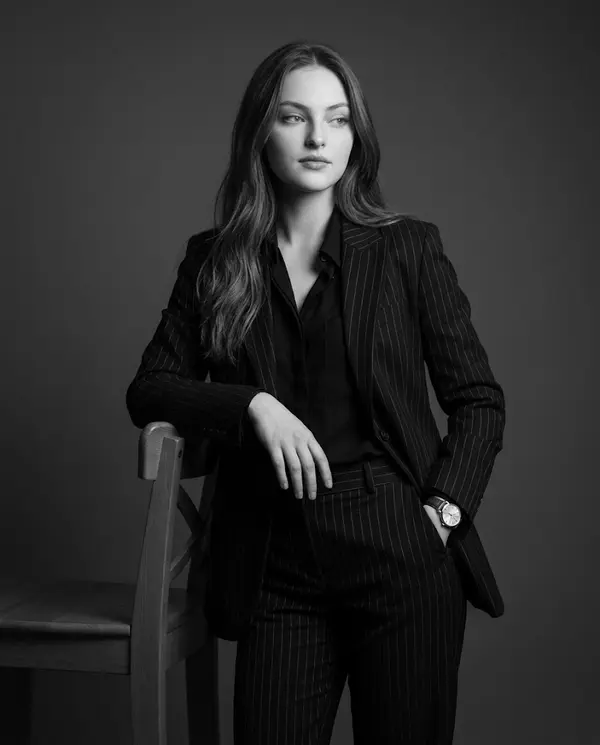 Black and white fashion editorial studio portrait
