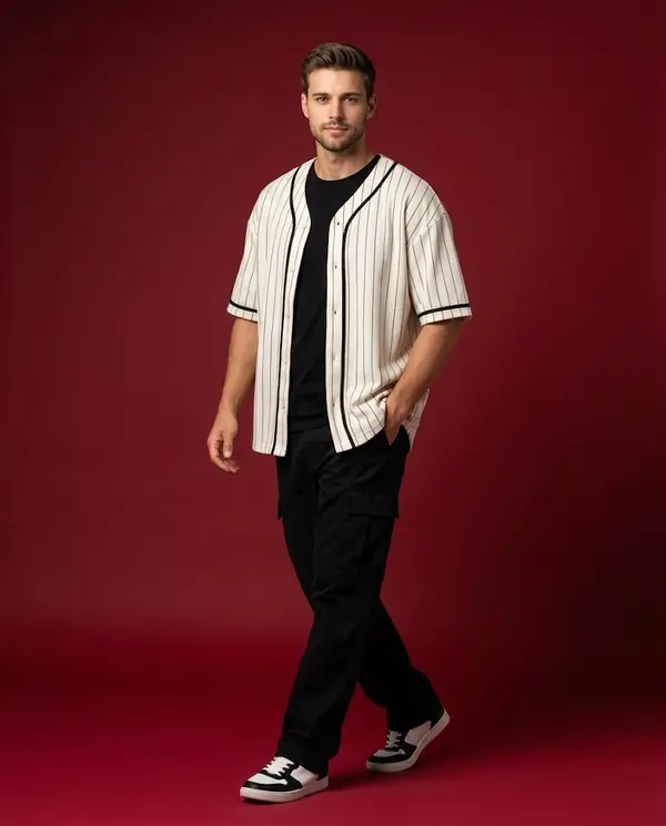 Man in Relaxed Stride Fashion Editorial Portrait