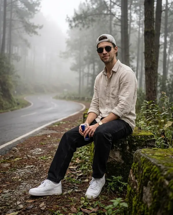 Man in Misty Mountain Forest Travel Portrait