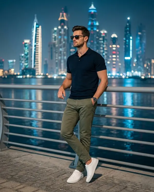 Athletic Man Waterfront Night Portrait Cinematic