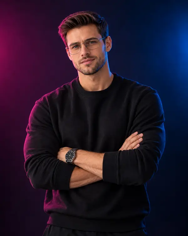 Studio Portrait Man Black Sweatshirt Gradient