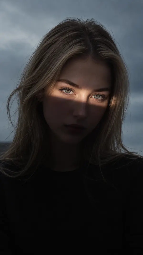 Dramatic Close-up Portrait with Shadow Lighting