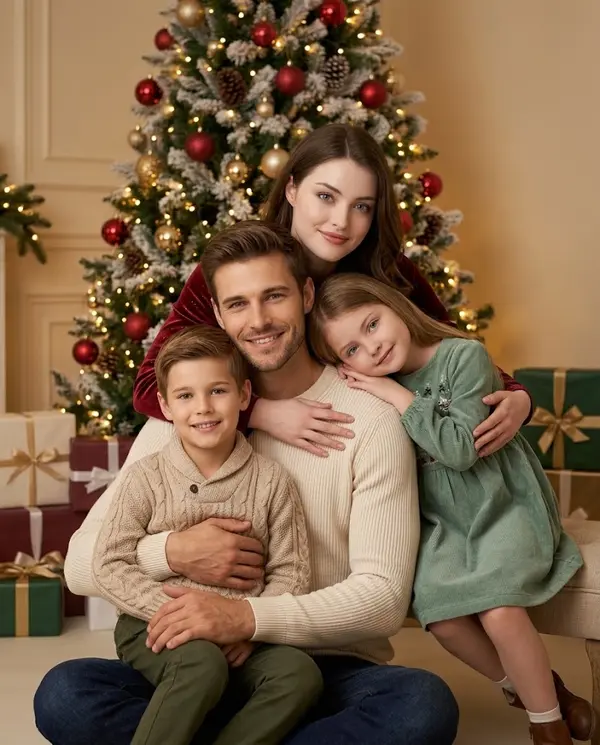 Ultra-realistic Christmas Family Studio Portrait