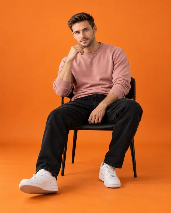 Casual Man Full Body Fashion Studio Portrait