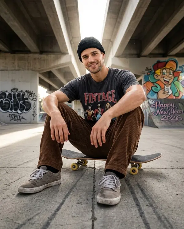 Young skateboarder portrait under urban overpass