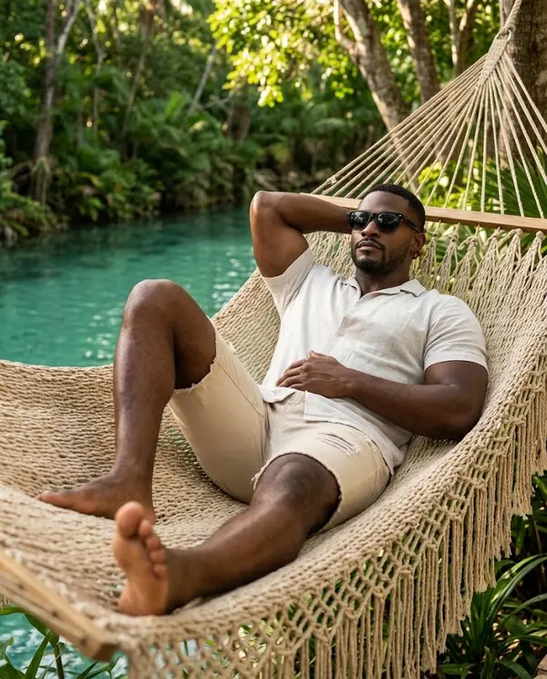 Man in Hammock Tropical Luxury Editorial