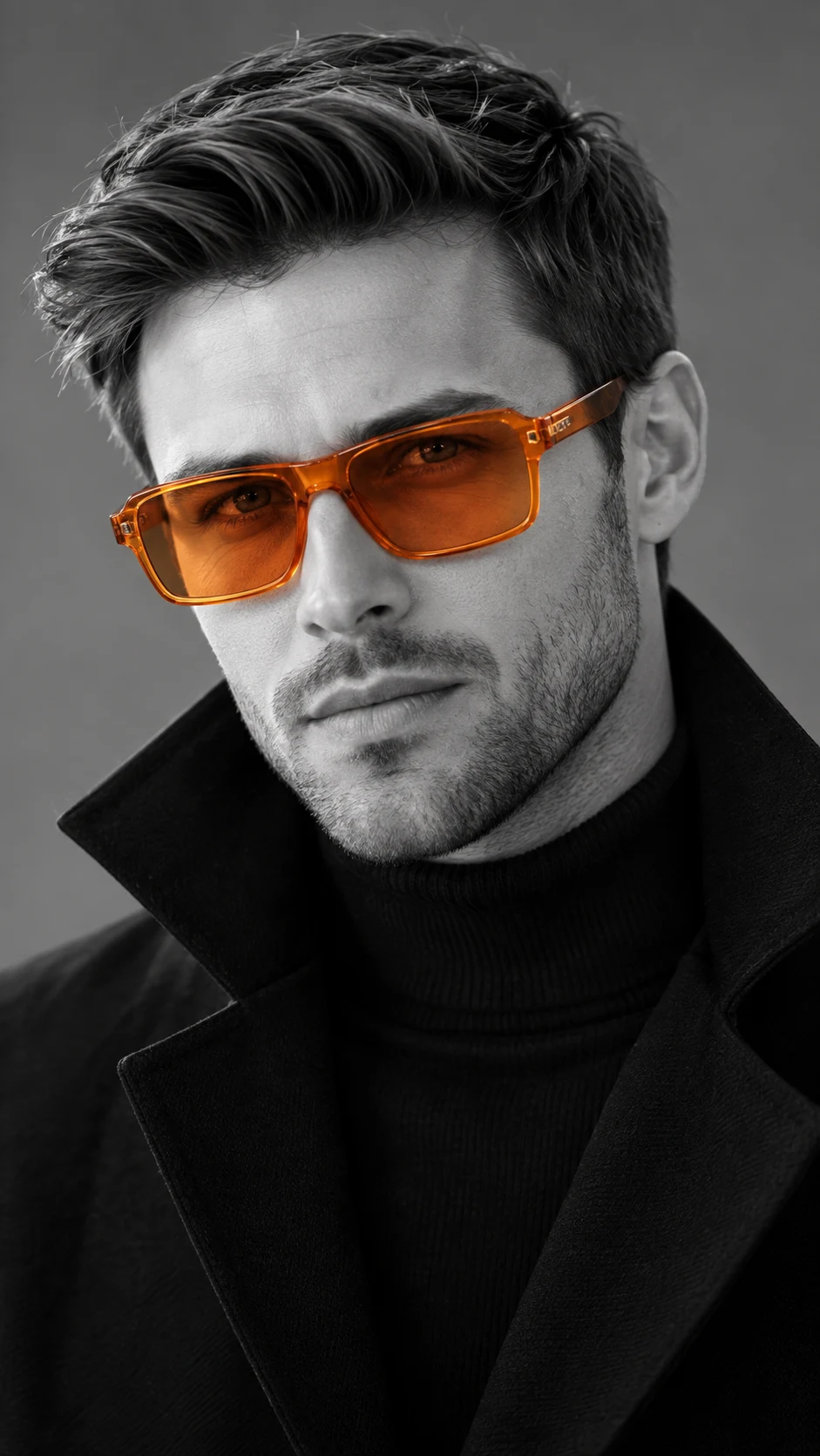 Editorial studio portrait with orange tinted sunglasses image 1