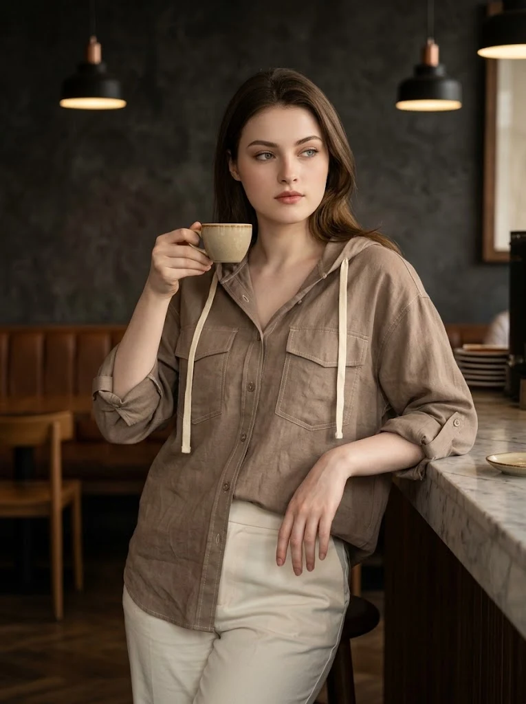 Luxury Café Fashion Portrait with Identity Preservation image 1