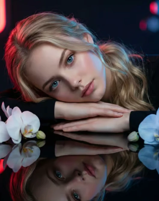 Hyper-realistic woman portrait with neon rim lighting image 1