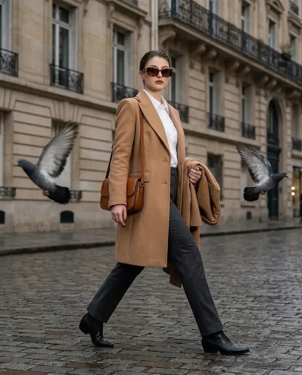 Luxury editorial street fashion Parisian evening