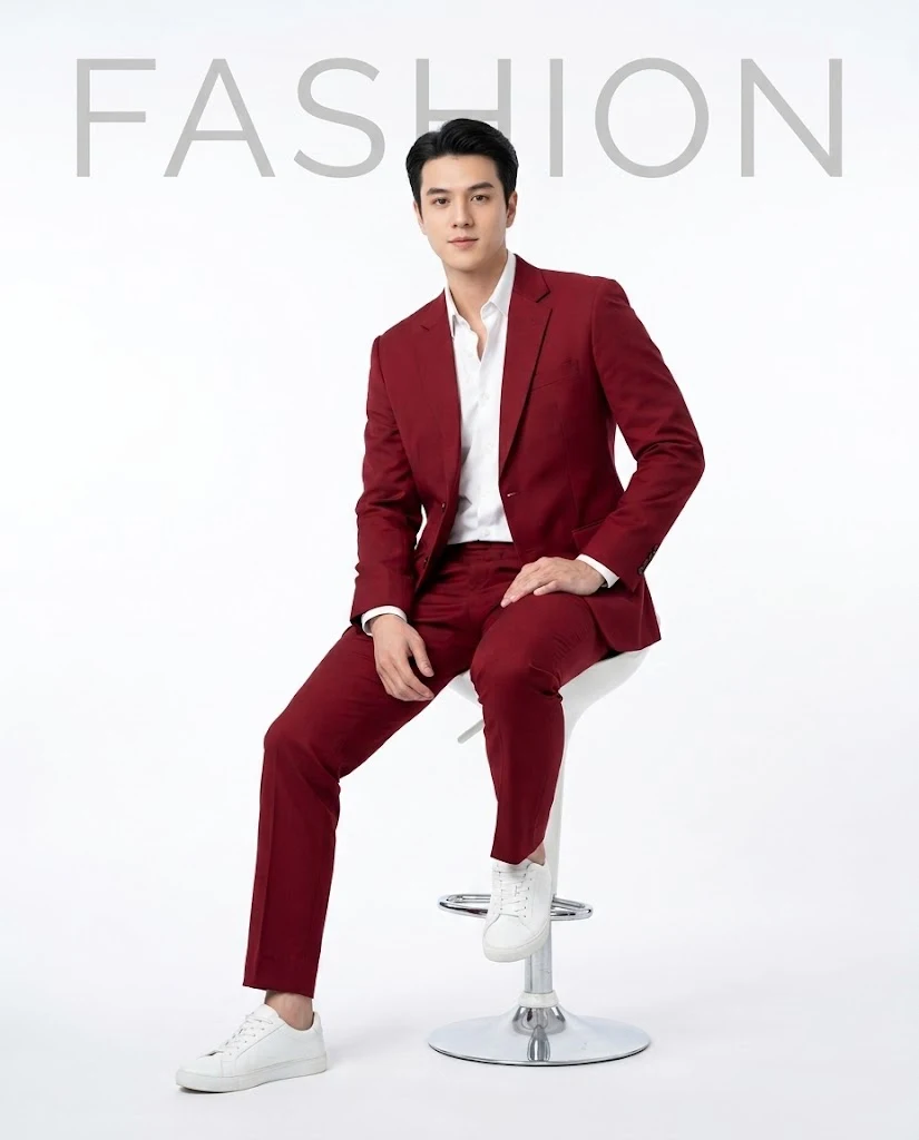 Ultra-realistic studio fashion portrait seated image 1