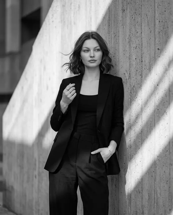 Monochrome Editorial Woman Against Concrete Wall