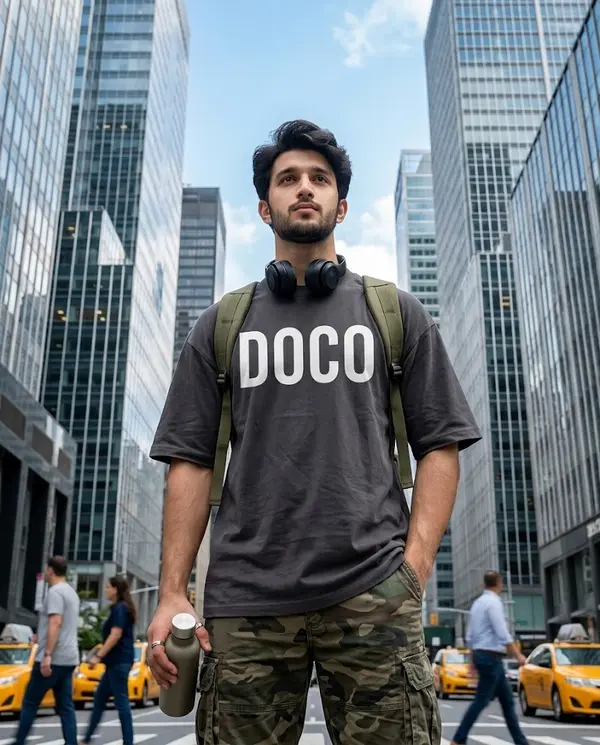 Young Man Urban Street Portrait Low Angle