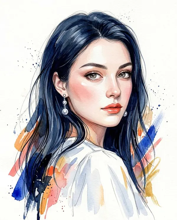 Stylized Watercolor Mixed-Media Portrait