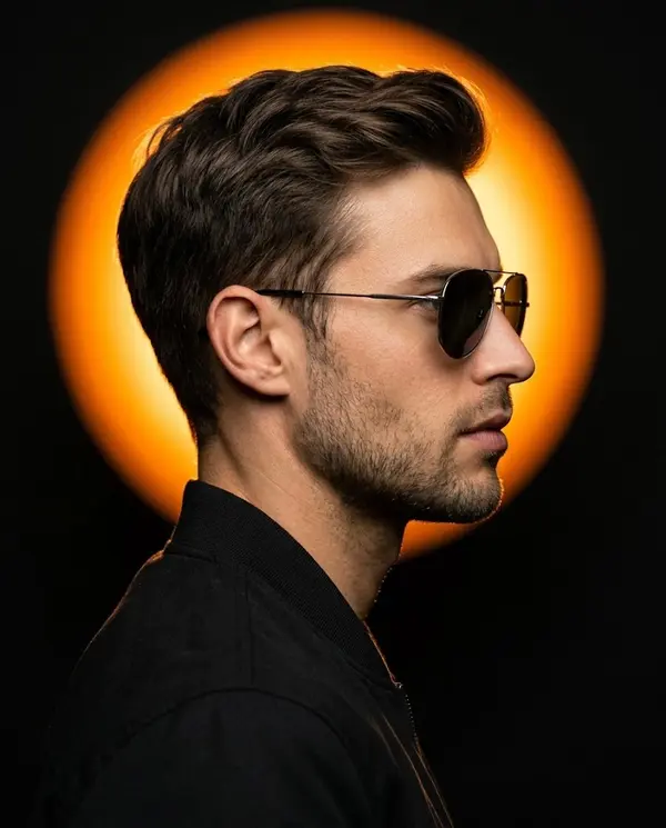 Cinematic male profile portrait with dramatic spotlight
