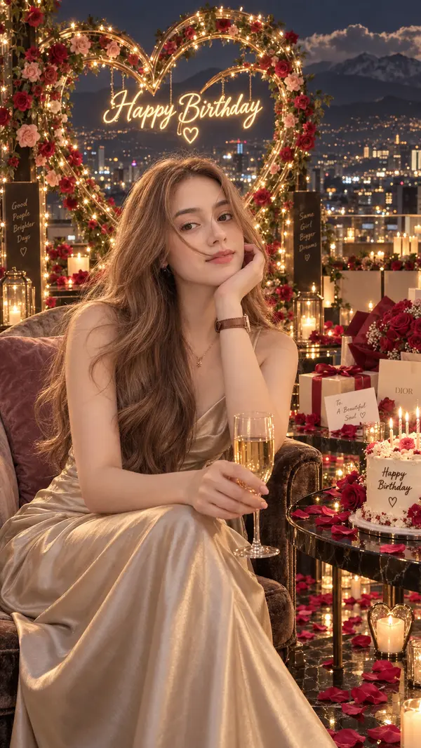 Romantic Rooftop Birthday Celebration Portrait