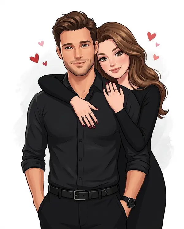 Romantic couple portrait Disney Pixar style