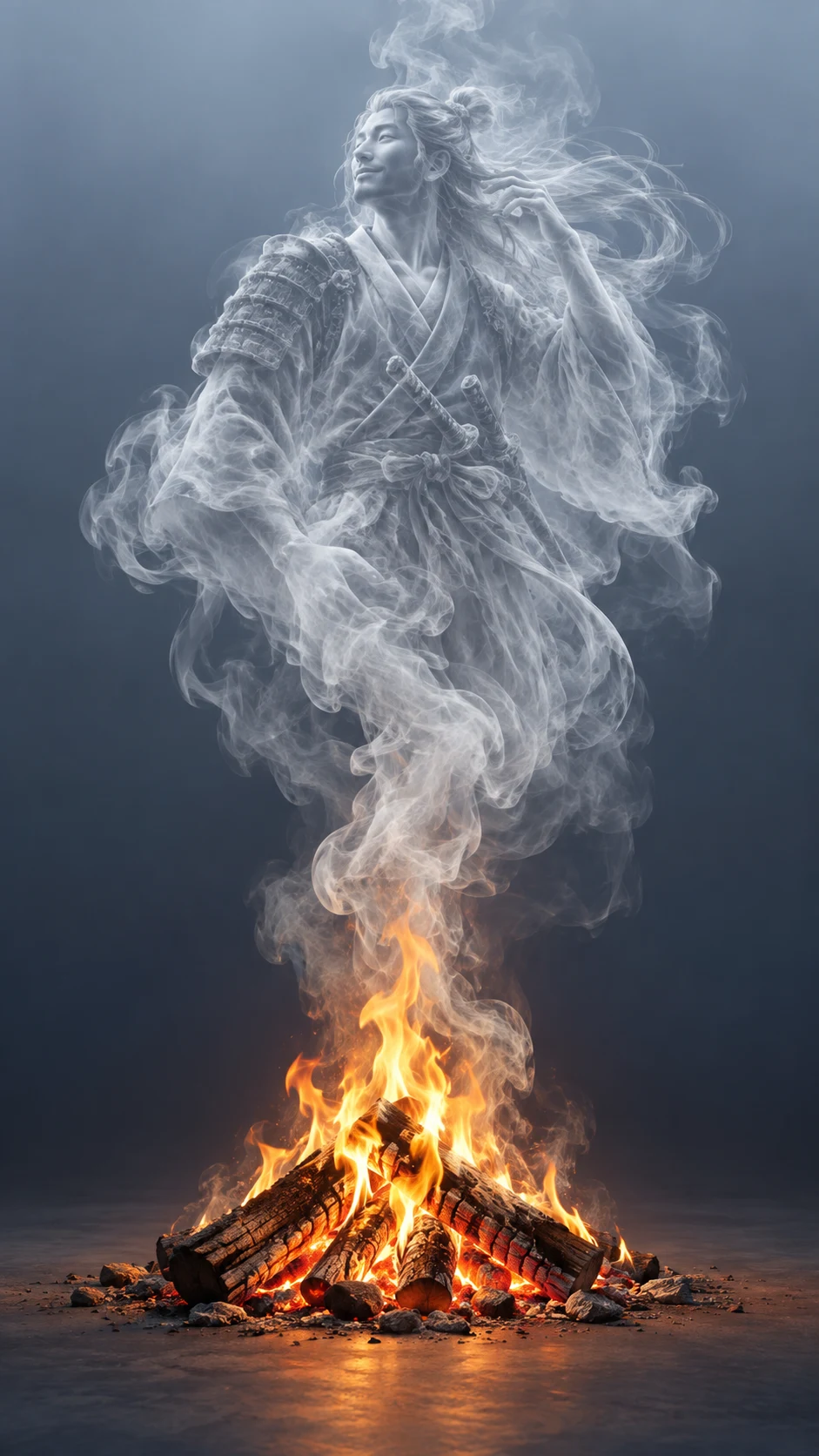 Samurai smoke spirit ethereal campfire composite image 1