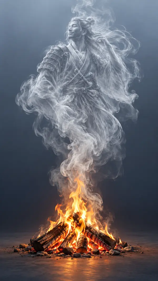 Samurai smoke spirit ethereal campfire composite