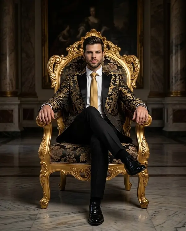 Powerful Man on Gold Throne Palace Portrait