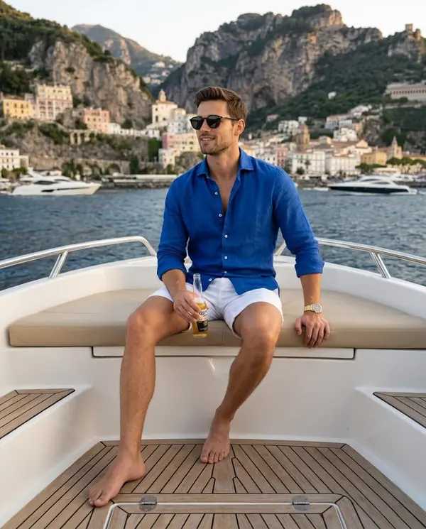 Luxury Yacht Portrait Amalfi Coast Golden Hour