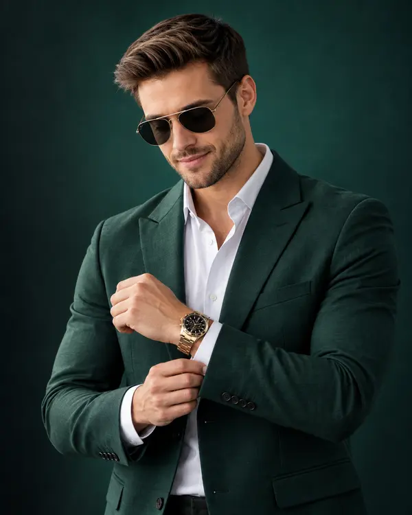 Luxury Studio Portrait in Emerald Green Suit