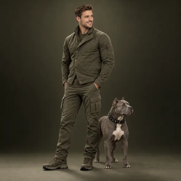 Man with Pit Bull Tactical Fashion Editorial