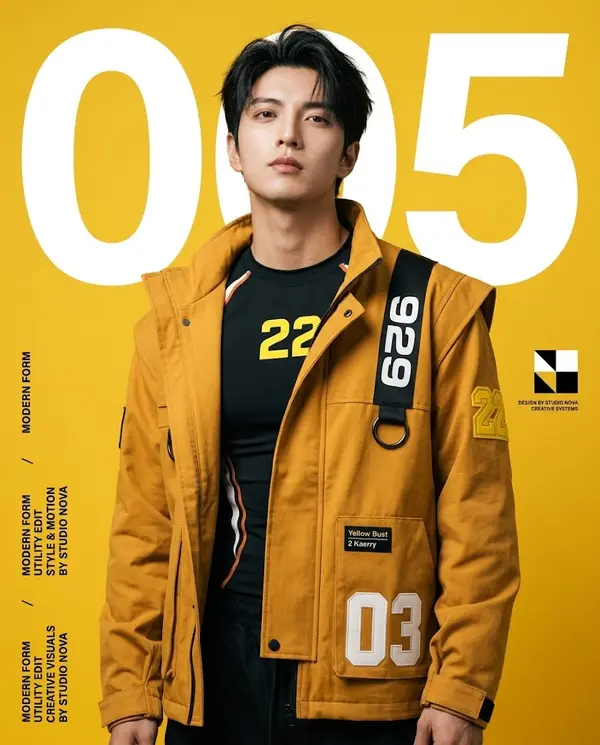 Premium Fashion Editorial Portrait Mustard Jacket