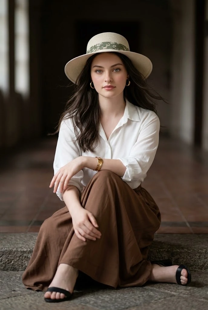 Woman in Editorial Fashion Portrait Seated image 1