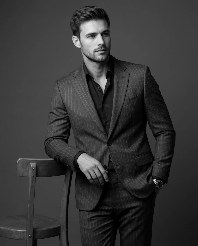 Black and white fashion editorial studio portrait image 2