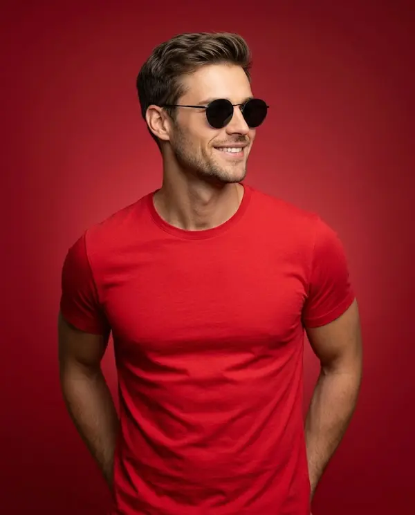 Fashion portrait male crisp studio red