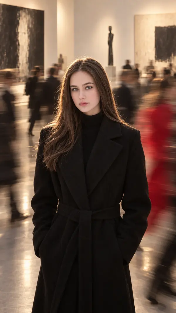 Cinematic Gallery Portrait with Motion Silhouettes