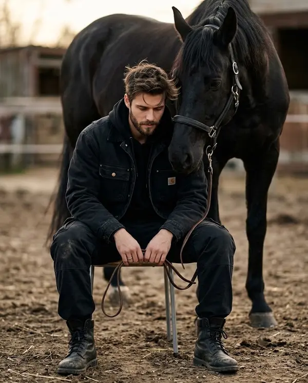 Young Man with Horse Moody Portrait