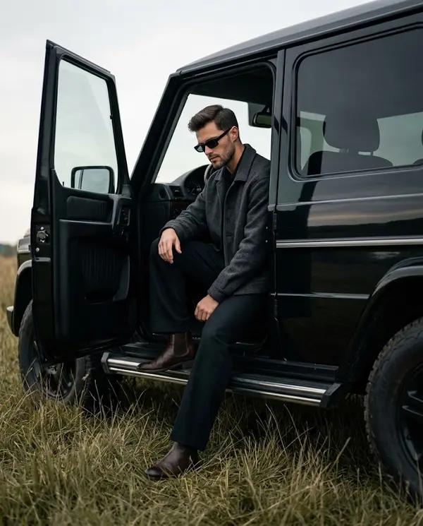 Vintage Luxury SUV Editorial Fashion Portrait