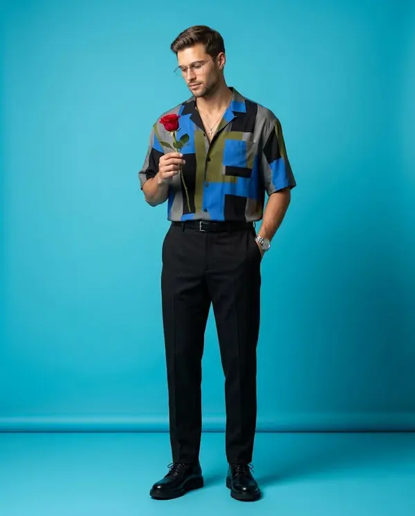 Stylish Man Fashion Portrait Studio Cyan