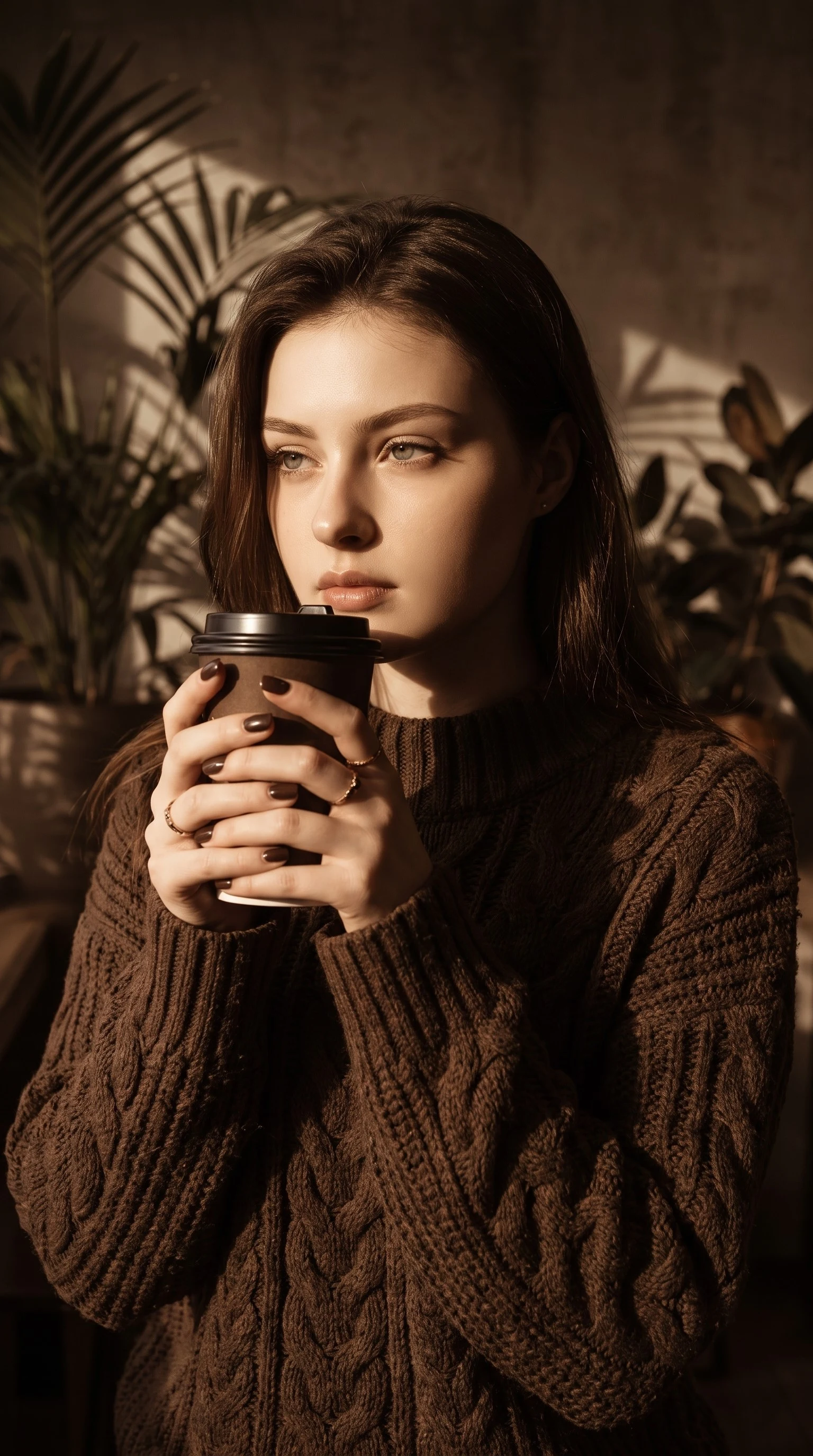 Young Woman with Coffee Cup Cinematic Portrait image 1