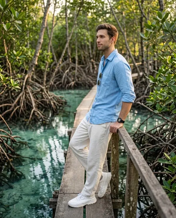 Tropical Boardwalk Lifestyle Portrait Golden Hour