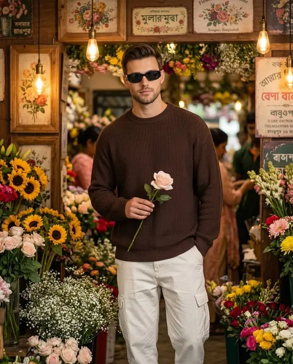 Stylish Man in Flower Shop Fashion Portrait