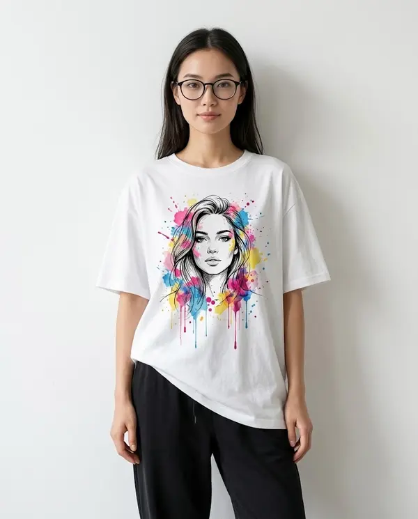 Woman in Graphic T-Shirt Fashion Portrait