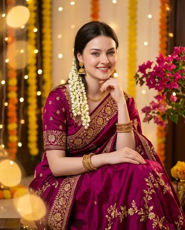 Indian Festival Portrait Woman Silk Saree