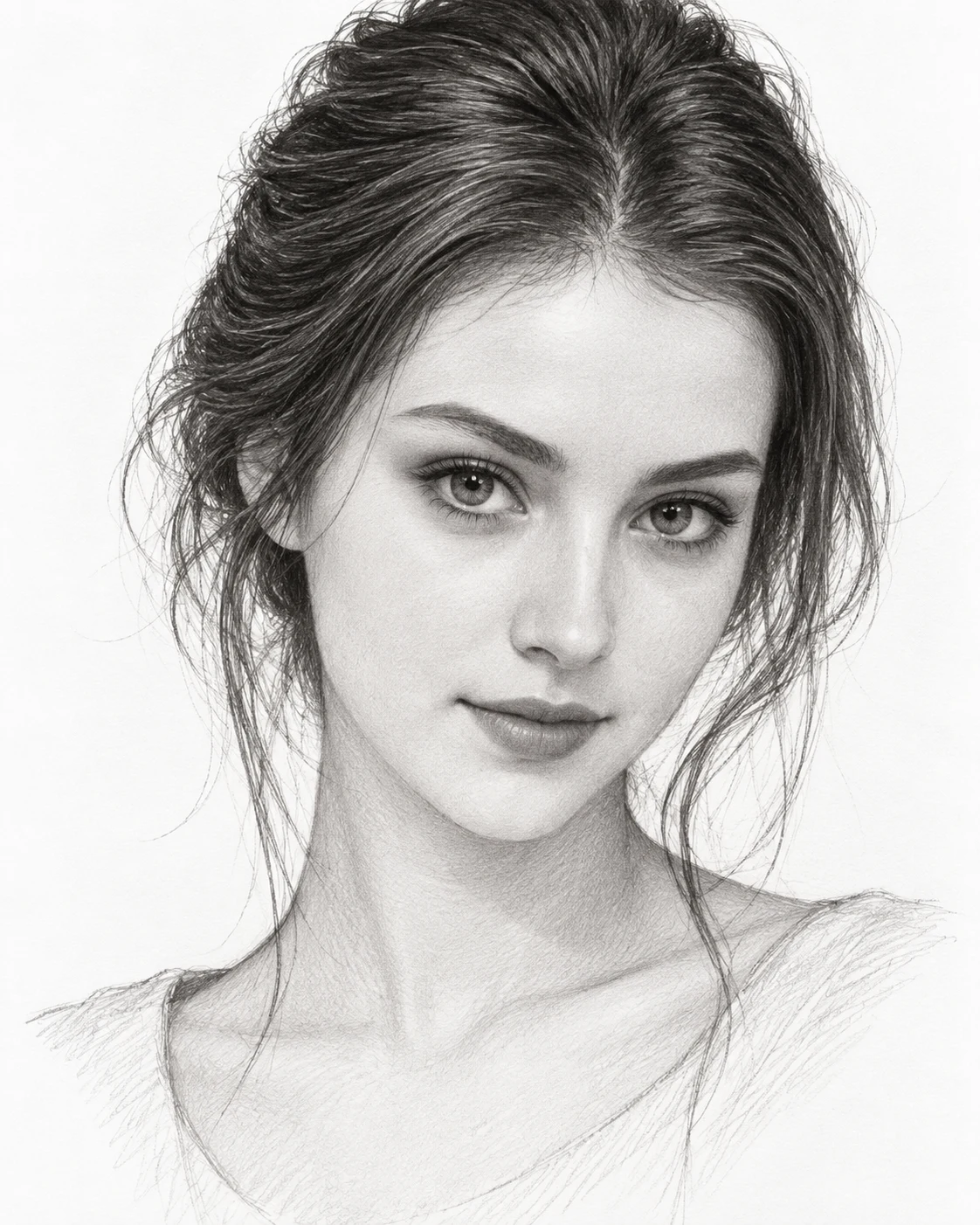 Young Woman Graphite Pencil Line Art Portrait image 1